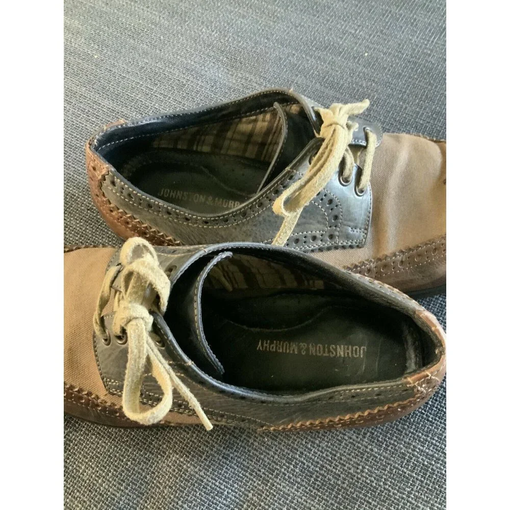 Johnston‎ & Murphy Brown / Gray Leather/Canvas Wingtip Oxford Shoes Mens …